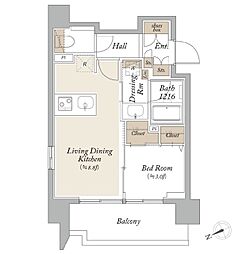 オーキッドレジデンス芝浦 9階1LDKの間取り