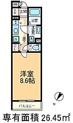 リヴィエール東十条 5階1Kの間取り