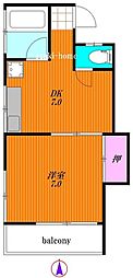 ローズハウス 2階1Kの間取り
