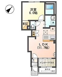 ドゥスール 1LDKの間取図画像