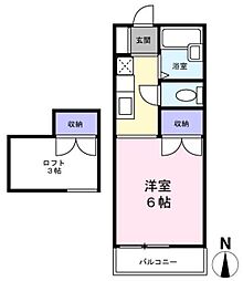 ハイツ大谷 2階1Kの間取り
