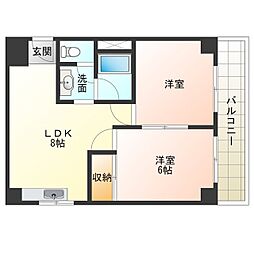 阪神なんば線 千鳥橋駅 徒歩11分の賃貸マンション 1階2LDKの間取り
