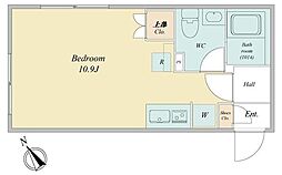 ラヴィエール清澄ガーデンテラス 4階ワンルームの間取り