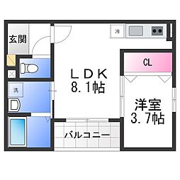 ALEGRIA泉佐野鶴原South 1LDKの間取図画像