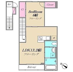 メルヴェーユ町田 2階1LDKの間取り