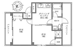 蒔田マンション 2DKの間取図画像