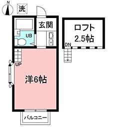 シャトーユキ 1階ワンルームの間取り