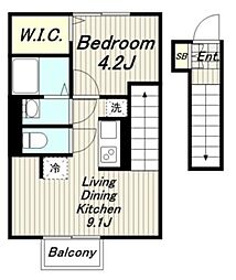 サンブリッジD＆C 2階1LDKの間取り