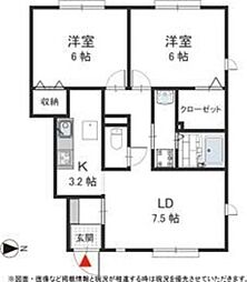 サンガーデン幸2A棟 2LDKの間取図画像
