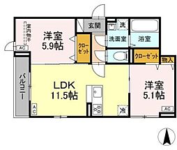 セレスティア北小岩III 2LDKの間取図画像