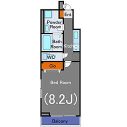 グラスハーモニー 3階1Kの間取り