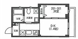 ラシーネ結 2階1DKの間取り
