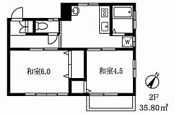 多摩ハイツB棟 2Kの間取図画像