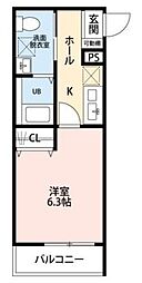 ルナモンド大和田 3階1Kの間取り