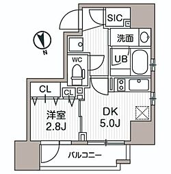 シーズンフラッツ蔵前パークフロント 12階1DKの間取り