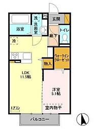 D-ROOM East 2階1LDKの間取り