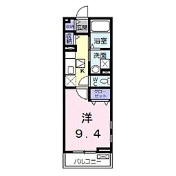 クレメント黒田 1Kの間取図画像
