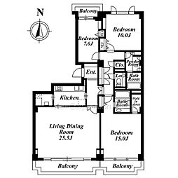 広尾ガーデンヒルズＭ棟 6階3LDKの間取り