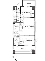 東京メトロ日比谷線 八丁堀駅 徒歩7分の賃貸マンション 7階2LDKの間取り
