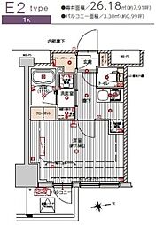 プレシャスハーモニー八王子 1Kの間取図画像