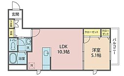 ローズパーク五番館 1LDKの間取図画像