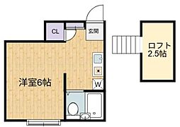 コーポ竹田 2階ワンルームの間取り