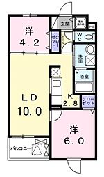 ヴェルシャイン穂 2LDKの間取図画像