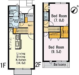 京成本線 青砥駅 徒歩2分の賃貸テラスハウス 1階2LDKの間取り