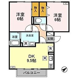 リバーフォート阿賀A棟 2DKの間取図画像