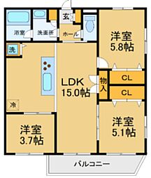 メゾンベルアネックス 2LDKの間取図画像