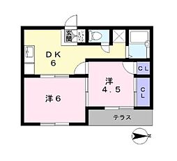 ヒルズペガサス 2階2DKの間取り