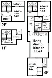 五本木alley W棟 3LDKの間取図画像