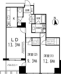 六本木ヒルズレジデンスB棟 2LDKの間取図画像