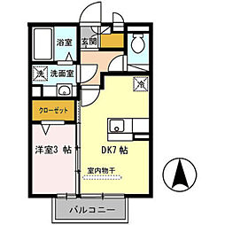 ラ・フルール西高松 1階1DKの間取り