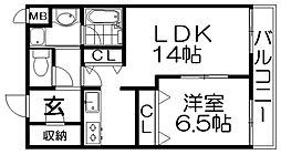 サンステージ桜丘 1階1LDKの間取り