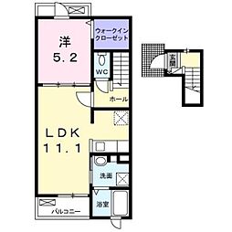 リヴェール牧の原 2階1LDKの間取り