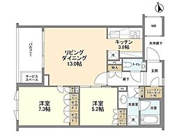 ザ・パークハウス広尾羽澤 4階2LDKの間取り