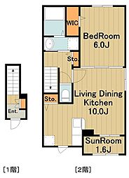 メゾンリファーレ 2階1LDKの間取り