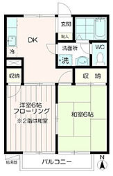イミグランドII1 2階2DKの間取り