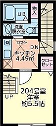 JR横浜線 八王子みなみ野駅 徒歩27分の賃貸アパート 2階1Kの間取り