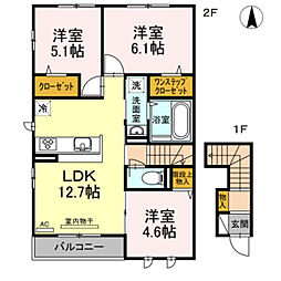 東急田園都市線 青葉台駅 バス6分 田奈高校バス停下車 徒歩5分の賃貸アパート 2階3LDKの間取り