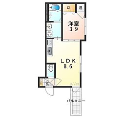 阪急神戸本線 神崎川駅 徒歩10分の賃貸アパート 3階1LDKの間取り