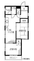 粕谷ビル 4階2LDKの間取り