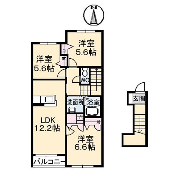 ベルセ東若宮　Ａ棟 A0204｜愛媛県大洲市東若宮(賃貸アパート3LDK・2階・69.87㎡)の写真 その2