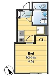 茶花ハイツ 1階1Kの間取り