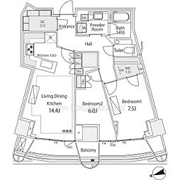 パークコート神宮北参道ザタワー 18階2LDKの間取り