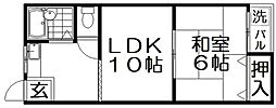 木田コーポ 1LDKの間取図画像