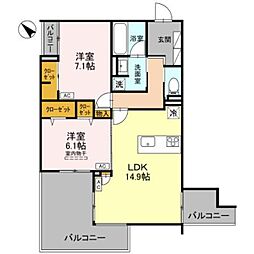 グリーンスクエア グラサ 東 2LDKの間取図画像