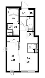 コンポジット品川戸越 2階1DKの間取り