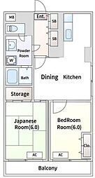 サンシャインメゾン 2階2DKの間取り